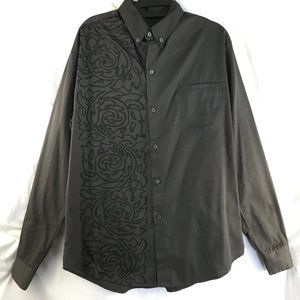 Manuhealii Olive Green Long Sleeve Button-Down Shirt with Dark Floral Print